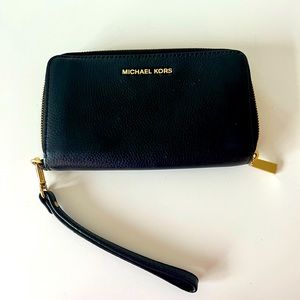 Michael Kors Black Pebbled Leather Wristlet